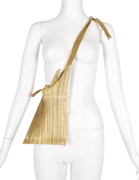 Pleats Please Vintage Metallic Gold Pleated Crossbody Satchel