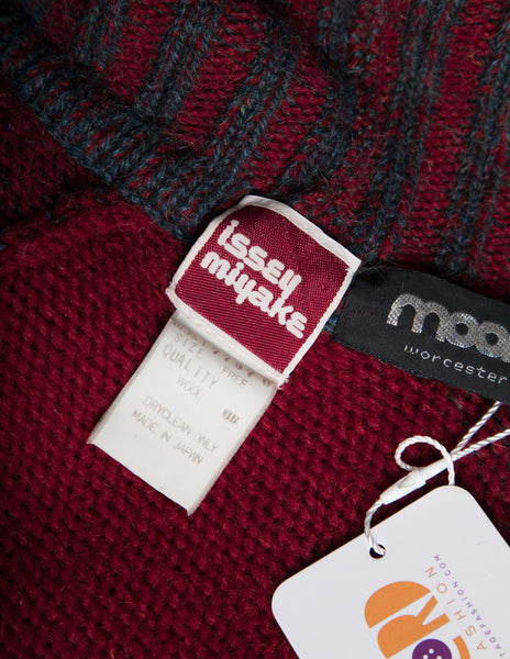 Issey Miyake Vintage AW 1979 Grey Burgundy and Red Knit Sweater Cocoon Coat