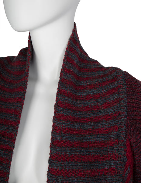 Issey Miyake Vintage AW 1979 Grey Burgundy and Red Knit Sweater Cocoon Coat