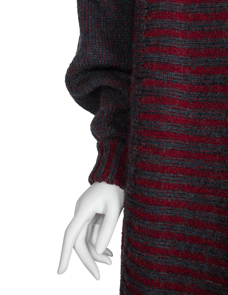 Issey Miyake Vintage AW 1979 Grey Burgundy and Red Knit Sweater Cocoon Coat