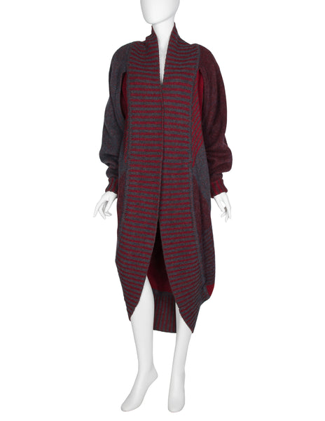 Issey Miyake Vintage AW 1979 Grey Burgundy and Red Knit Sweater Cocoon Coat