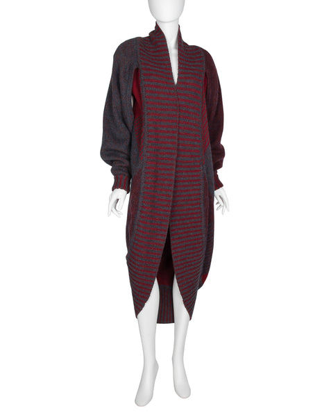 Issey Miyake Vintage AW 1979 Grey Burgundy and Red Knit Sweater Cocoon Coat