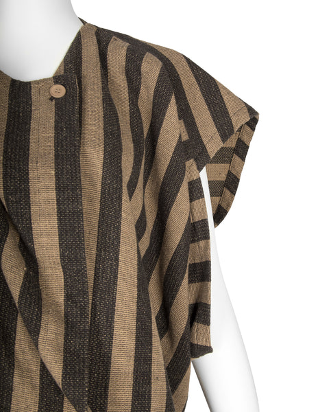 Issey Miyake AW 1984 Beige and Grey Striped Draping Conceptual Dress