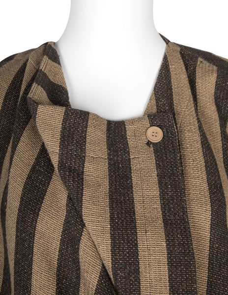 Issey Miyake AW 1984 Beige and Grey Striped Draping Conceptual Dress