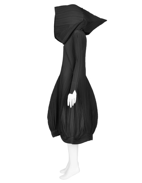 Issey Miyake Vintage AW 1990 Black Pleated Hooded Dress