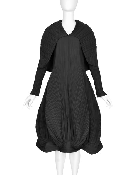 Issey Miyake Vintage AW 1990 Black Pleated Hooded Dress