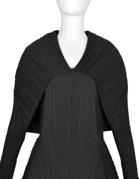 Issey Miyake Vintage AW 1990 Black Pleated Hooded Dress