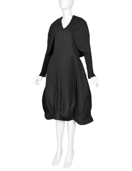 Issey Miyake Vintage AW 1990 Black Pleated Hooded Dress