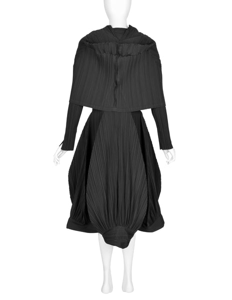 Issey Miyake Vintage AW 1990 Black Pleated Hooded Dress