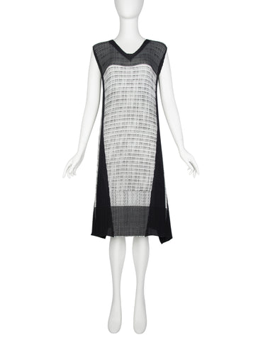 Issey Miyake Vintage Black and Grey Graphic Pleated A-Line Dress