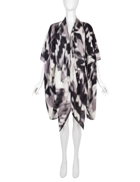 Issey Miyake Vintage Black Grey & White Blurred Abstract Print Duster