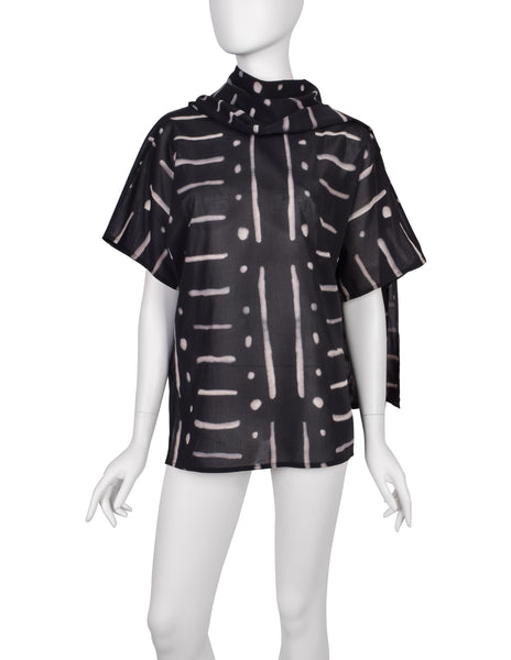 Issey Miyake Vintage SS 1990 Black Cotton Mudcloth Print Scarf Top