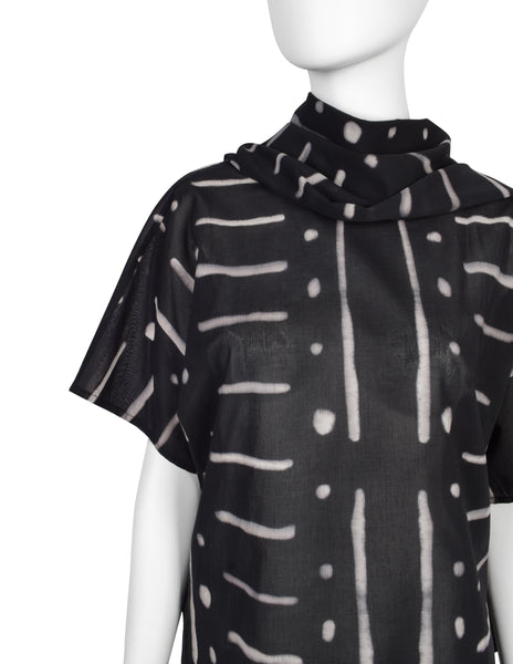 Issey Miyake Vintage SS 1990 Black Cotton Mudcloth Print Scarf Top