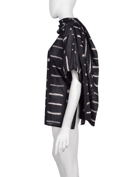 Issey Miyake Vintage SS 1990 Black Cotton Mudcloth Print Scarf Top
