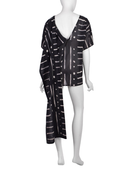 Issey Miyake Vintage SS 1990 Black Cotton Mudcloth Print Scarf Top