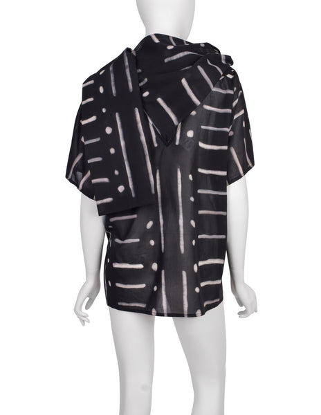 Issey Miyake Vintage SS 1990 Black Cotton Mudcloth Print Scarf Top