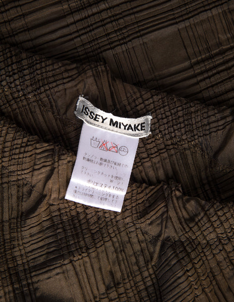 Issey Miyake Vintage Deep Olive Brown Iridescent Cross Pleated Off-Set Skirt