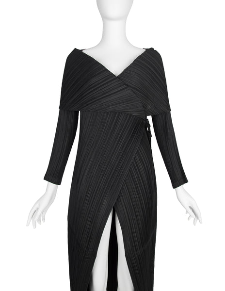 Issey Miyake Fete Vintage 1990s Pleated Silk Shawl Collar Duster
