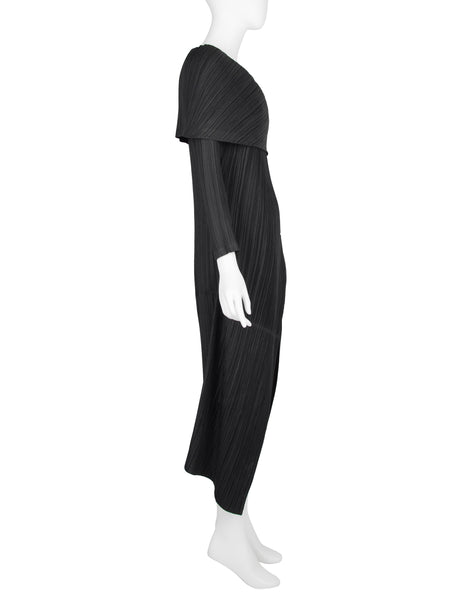 Issey Miyake Fete Vintage 1990s Pleated Silk Shawl Collar Duster