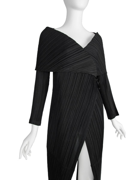 Issey Miyake Fete Vintage 1990s Pleated Silk Shawl Collar Duster
