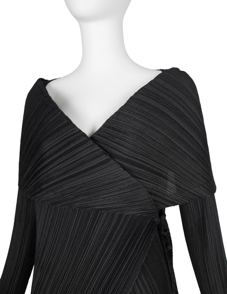 Issey Miyake Fete Vintage 1990s Pleated Silk Shawl Collar Duster