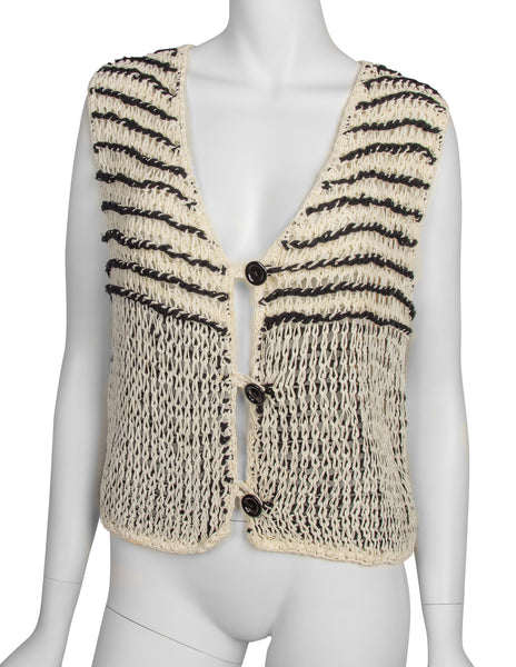 Issey Miyake Vintage 1990s Black and Ivory Crochet Vest