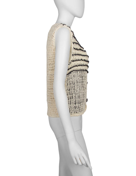 Issey Miyake Vintage 1990s Black and Ivory Crochet Vest