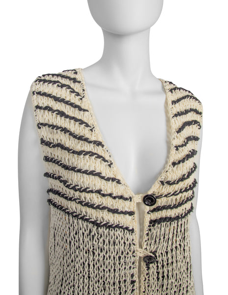 Issey Miyake Vintage 1990s Black and Ivory Crochet Vest