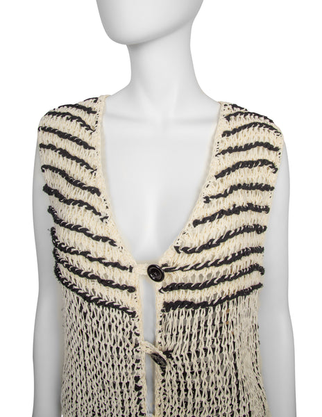 Issey Miyake Vintage 1990s Black and Ivory Crochet Vest