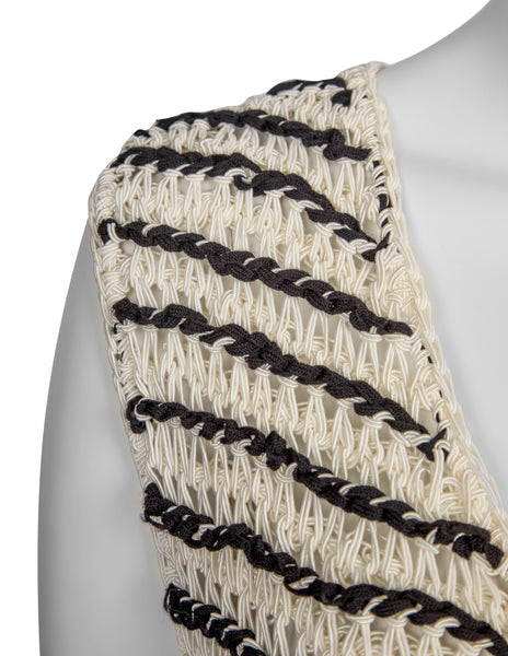 Issey Miyake Vintage 1990s Black and Ivory Crochet Vest