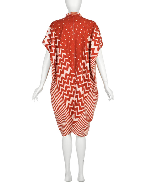 Issey Miyake Vintage SS 1985 Phenomenal Red and White Shibori Print Dress