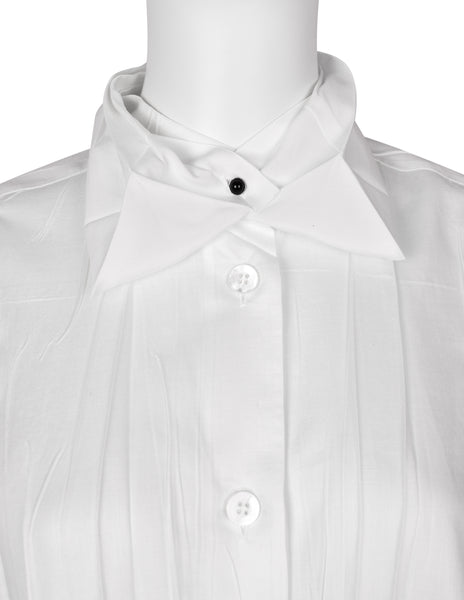 Issey Miyake Vintage AW 1992 White Pleated Button Up Collared Top