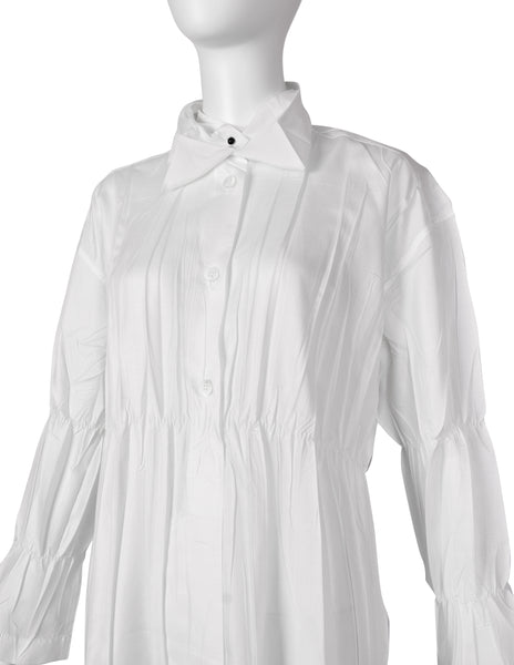 Issey Miyake Vintage AW 1992 White Pleated Button Up Collared Top