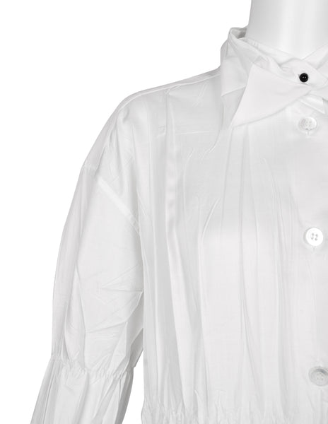 Issey Miyake Vintage AW 1992 White Pleated Button Up Collared Top
