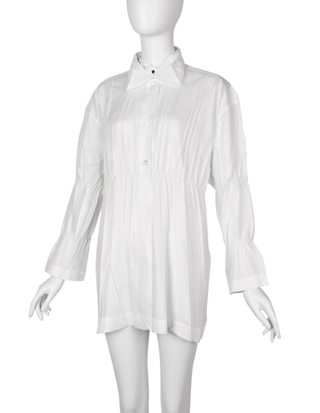 Issey Miyake Vintage AW 1992 White Pleated Button Up Collared Top
