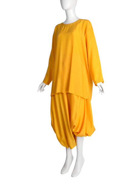 Issey Miyake Vintage 1980s Yellow Silk Oversized Top and Harem Pant Ensemble Set
