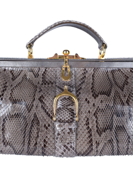 Vintage 1970s Grey Leather and Snakeskin Extra Large Oversized Doctor Bag