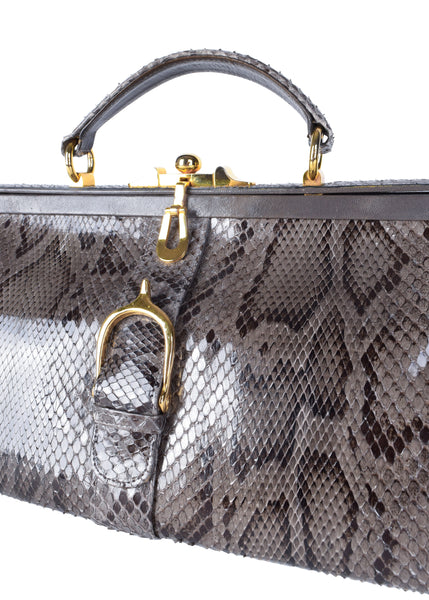 Vintage 1970s Grey Leather and Snakeskin Extra Large Oversized Doctor Bag