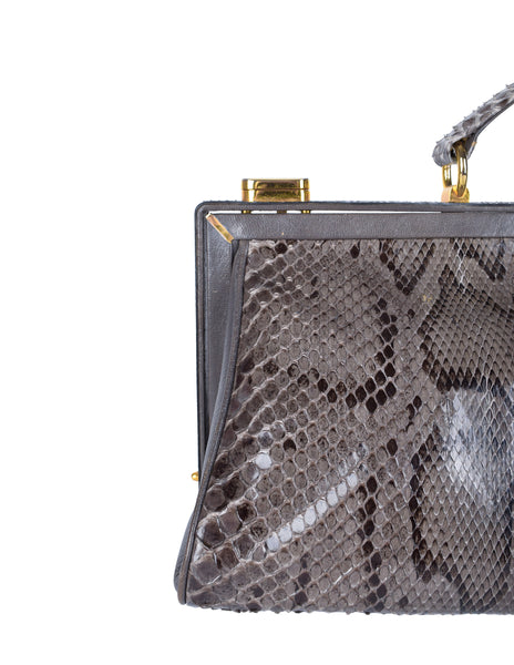 Vintage 1970s Grey Leather and Snakeskin Extra Large Oversized Doctor Bag