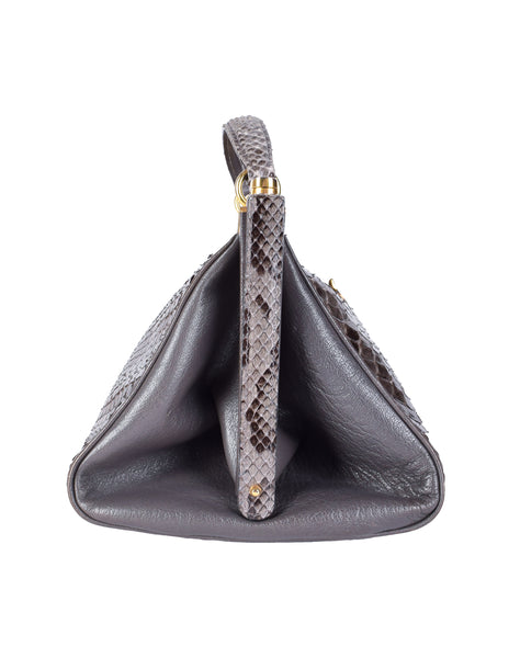 Vintage 1970s Grey Leather and Snakeskin Extra Large Oversized Doctor Bag