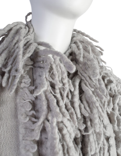 Issey Miyake Vintage AW1985 Phenomenal Grey Shaggy Fringe Knit Sweater Coat