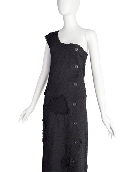 Issey Miyake Vintage AW 1994 Black Crinkled Patchwork Dress and Jacket Set