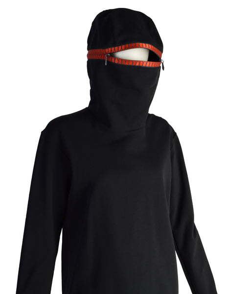 Issey Miyake Vintage AW1991 Iconic Black and Red Zipper Hood Face Top and Pants Ensemble Set