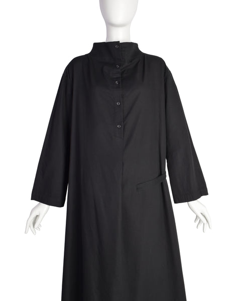 Issey Miyake Vintage 1990s Black Cotton High Neck Tent Dress