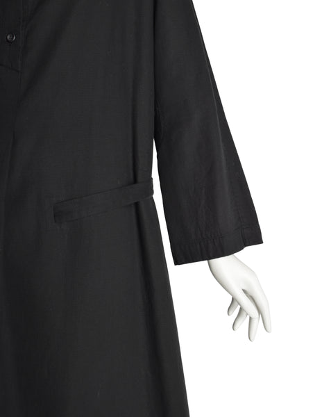 Issey Miyake Vintage 1990s Black Cotton High Neck Tent Dress