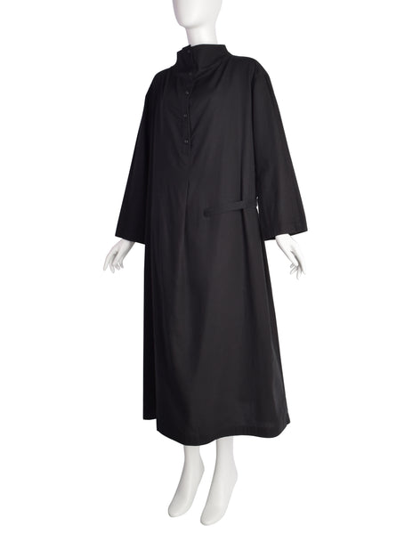 Issey Miyake Vintage 1990s Black Cotton High Neck Tent Dress