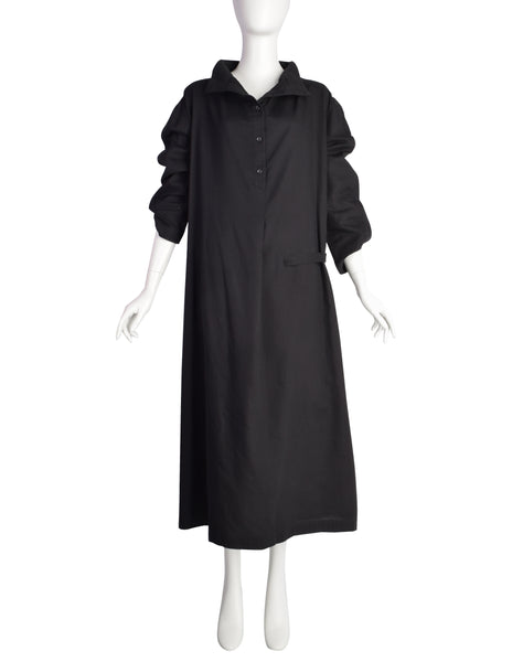 Issey Miyake Vintage 1990s Black Cotton High Neck Tent Dress