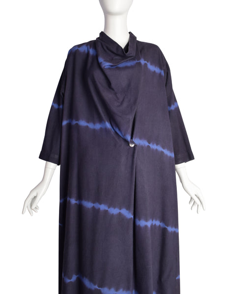 Issey Miyake Permanente Vintage 1980s Navy Blue Shibori Washed Silk Tent Dress