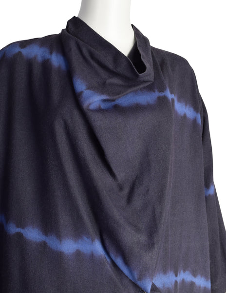 Issey Miyake Permanente Vintage 1980s Navy Blue Shibori Washed Silk Tent Dress