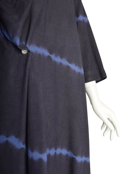 Issey Miyake Permanente Vintage 1980s Navy Blue Shibori Washed Silk Tent Dress